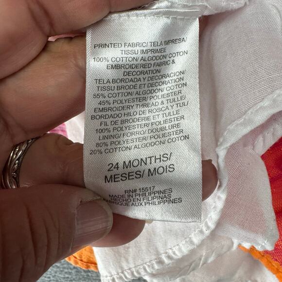 Penelope Mack Girl's‎ Dress Orange Pink Floral Print Ruffles Pleats Size 24MOS - Picture 8 of 10